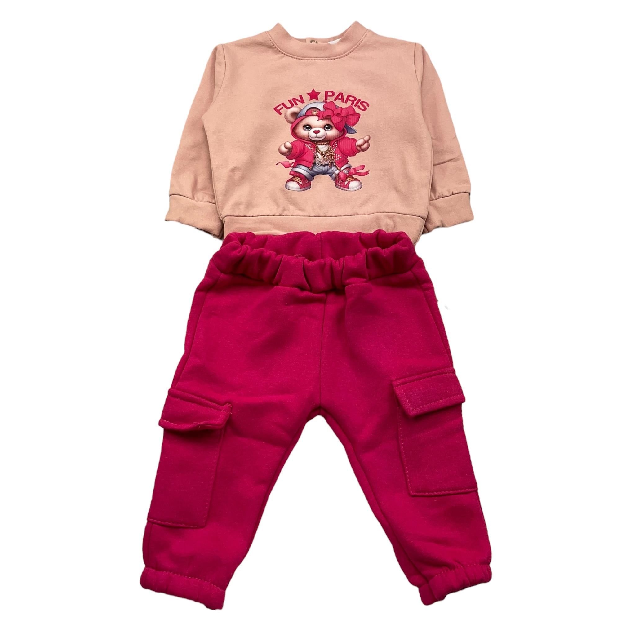 FUN PARIS completo 2 pezzi felpa-pantalone bicolore Rosa/fuxia per Neonata 0062 ROSA/FUXIA FUN PARIS 