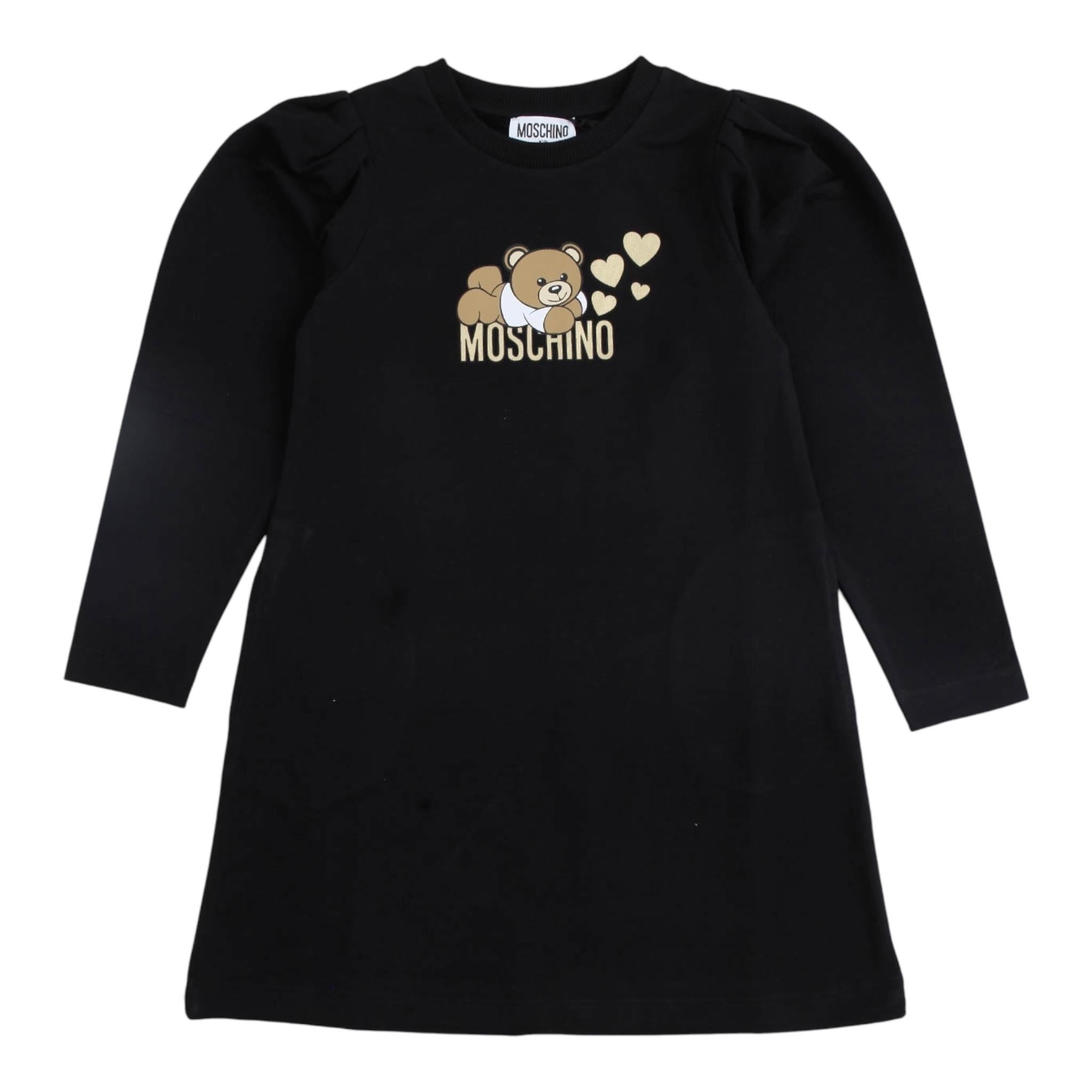 MOSCHINO abito manica lunga tinta unita con stampa in contrasto Nero per Bambina HDV0FC NERO MOSCHINO 