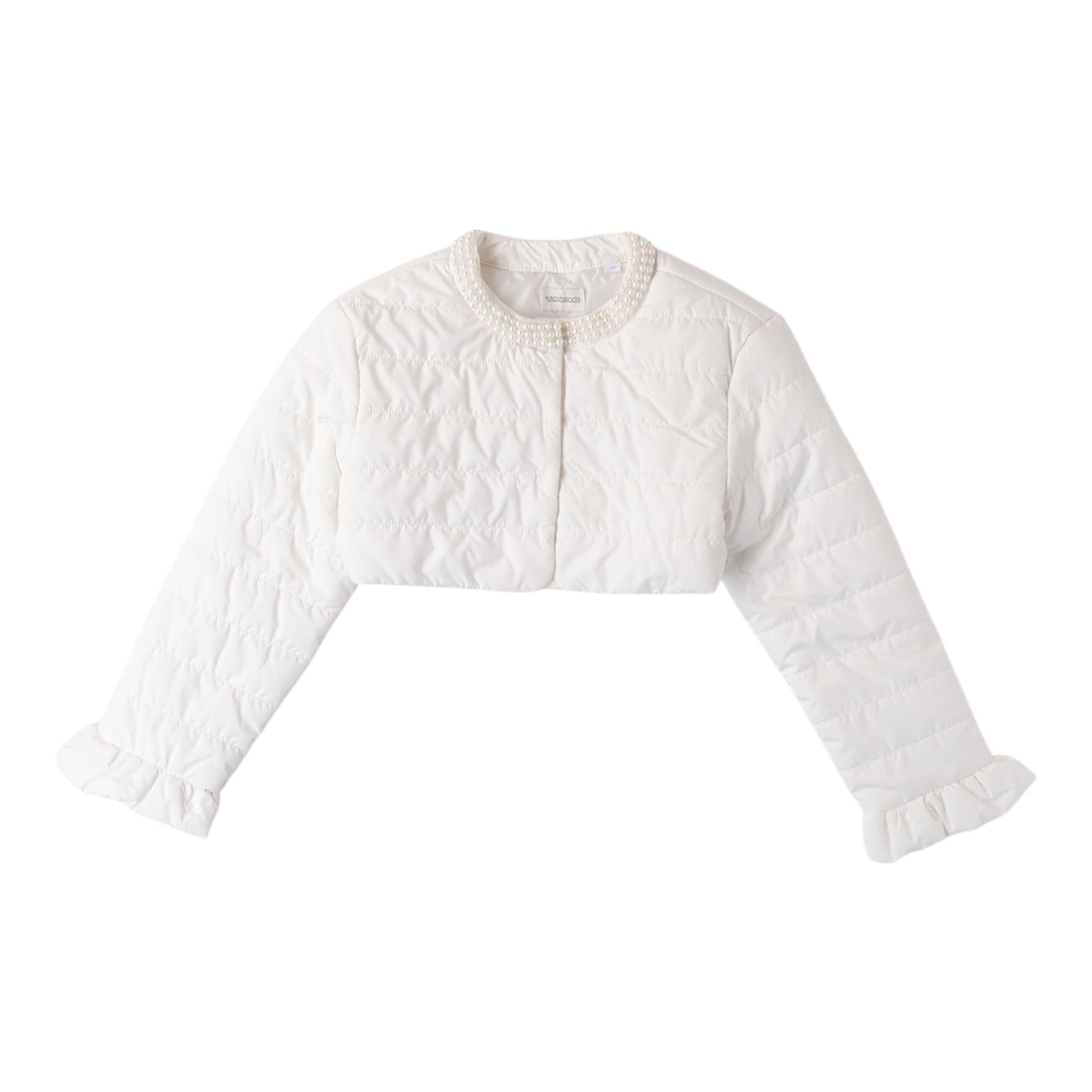 Sarabanda Giubbino Modello Crop Tinta Unita con perle per Bambina 0B488 BIANCO SARABANDA 