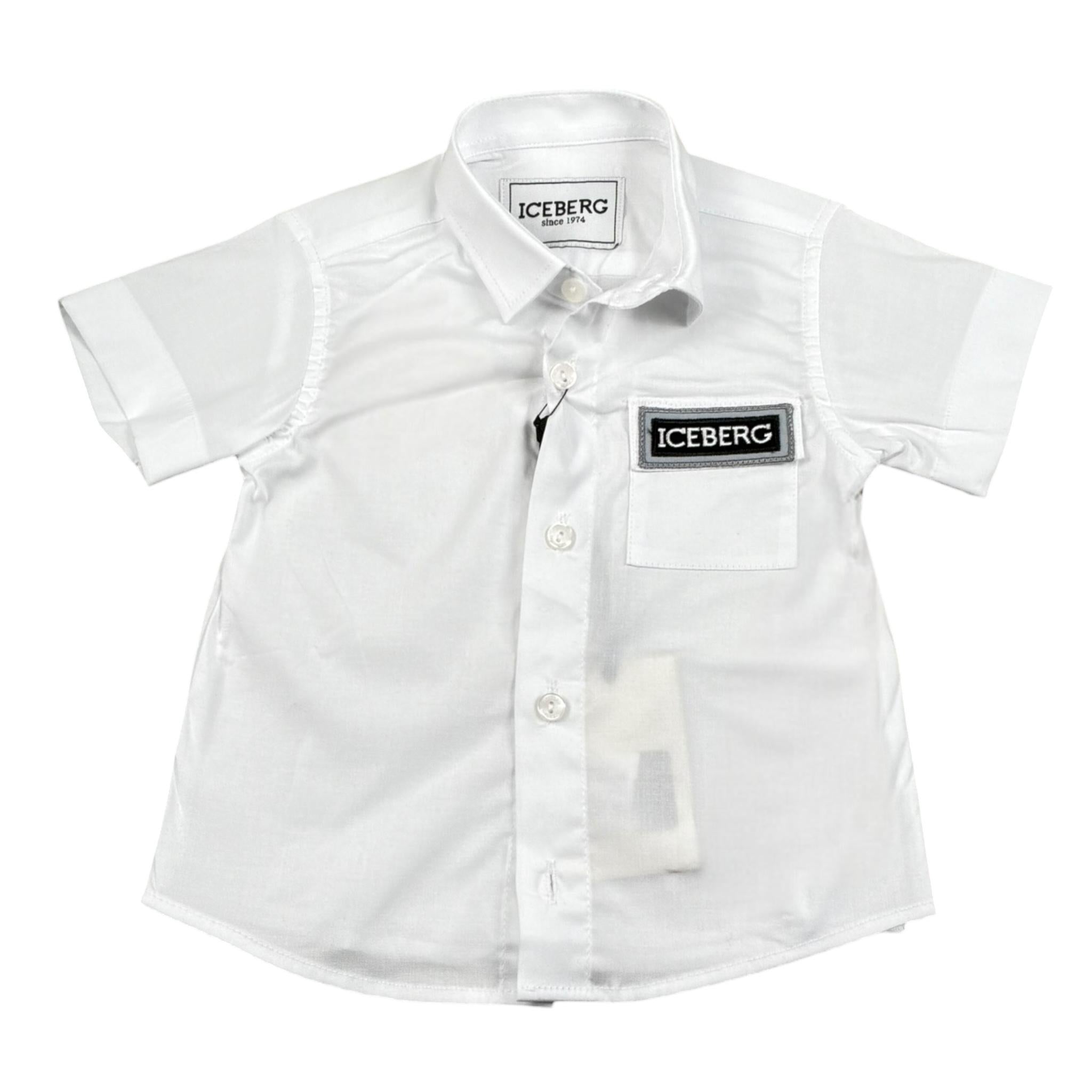Iceberg Camicia Mezza Manica Tinta Unita con Logo per Neonato CMICE5111BX BIANCO ICEBERG 