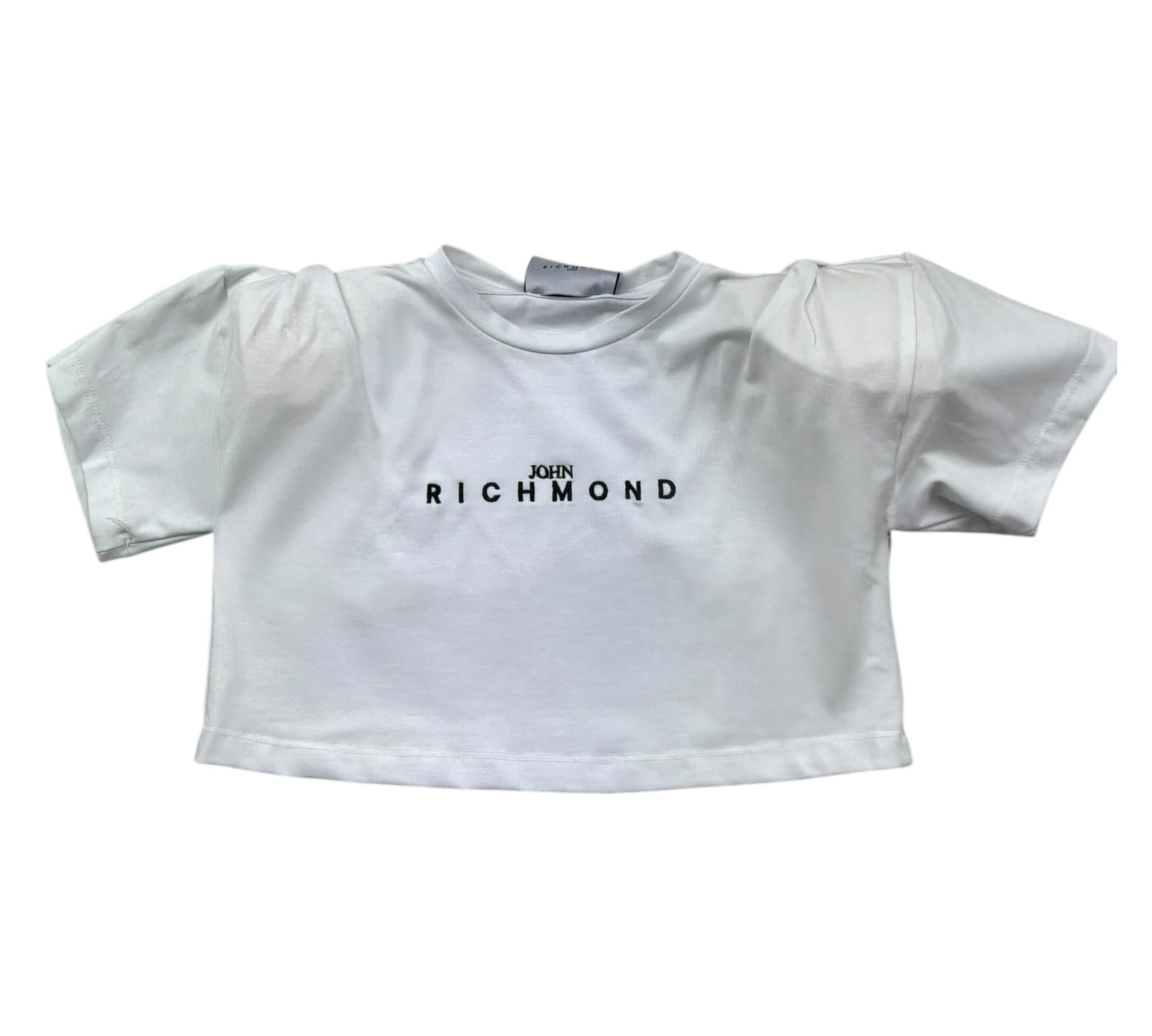 John Richmond T-Shirt Girocollo Tinta Unita con Logo Modello Crop per Bambina RGP26123TS BIANCO JOHN RICHMOND 