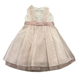 Colori Chiari Abito Cerimoniale Tinta Unita Con Tulle E Cinturino Bianco/Rosa Per Neonata
