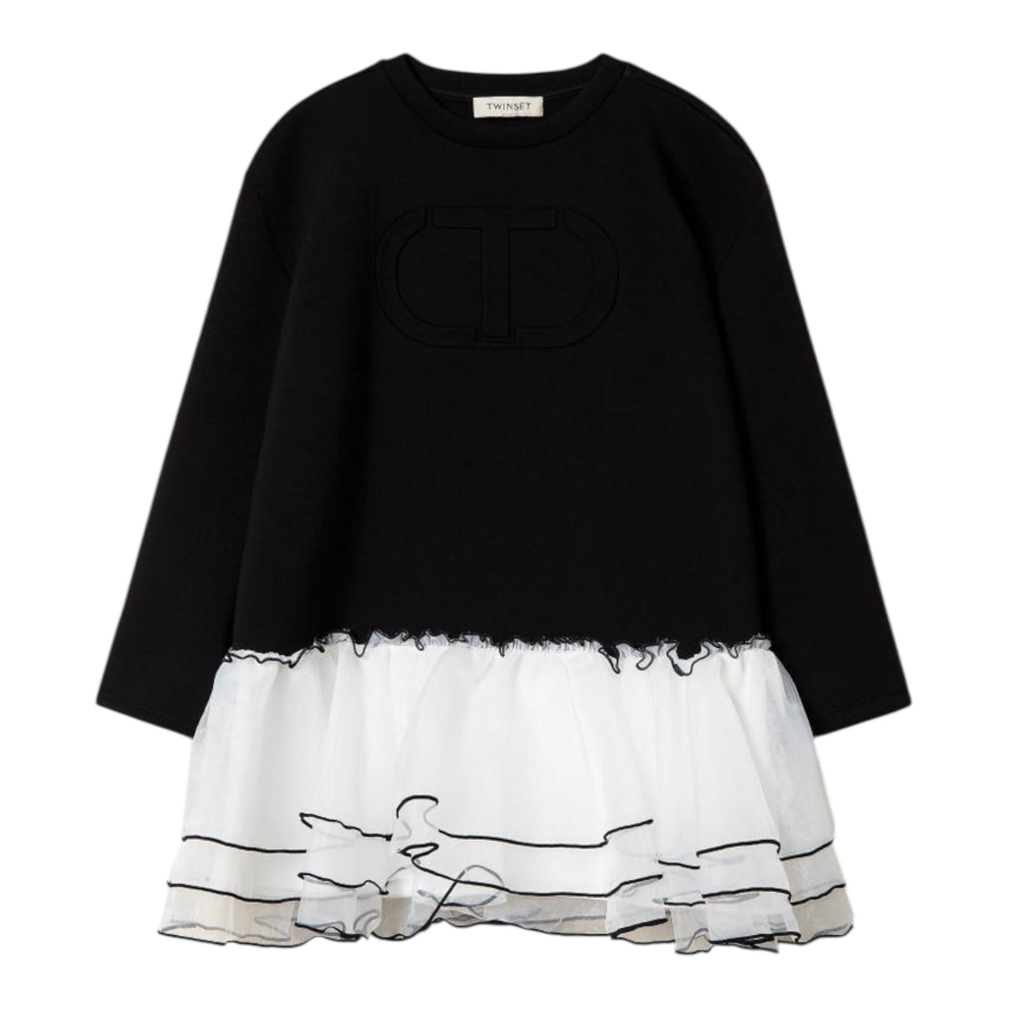 TWINSET abito tinta unita con tulle in contrasto Nero per Bambina 242GJ2021 NERO TWINSET 