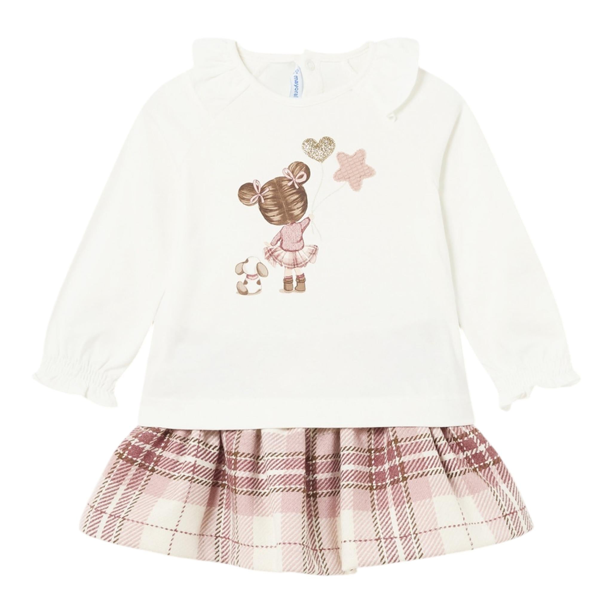MAYORAL completo 2 pezzi shirt-gonna Bianco/rosa per Bambina 2927 BIANCO/ROSA MAYORAL 
