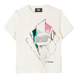 KARL LAGERFELD t-shirt girocollo tinta unita con stampa in contradt Panna per Bambina Z30184 PANNA KARL LAGERFELD 