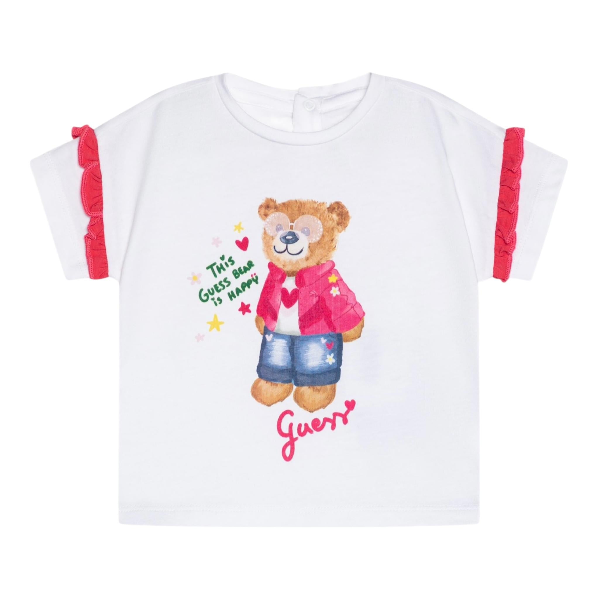 Guess T-Shirt Girocollo Tinta Unita con Stampa per Bambina K5RI12K6YW4XXJ BIANCO GUESS 
