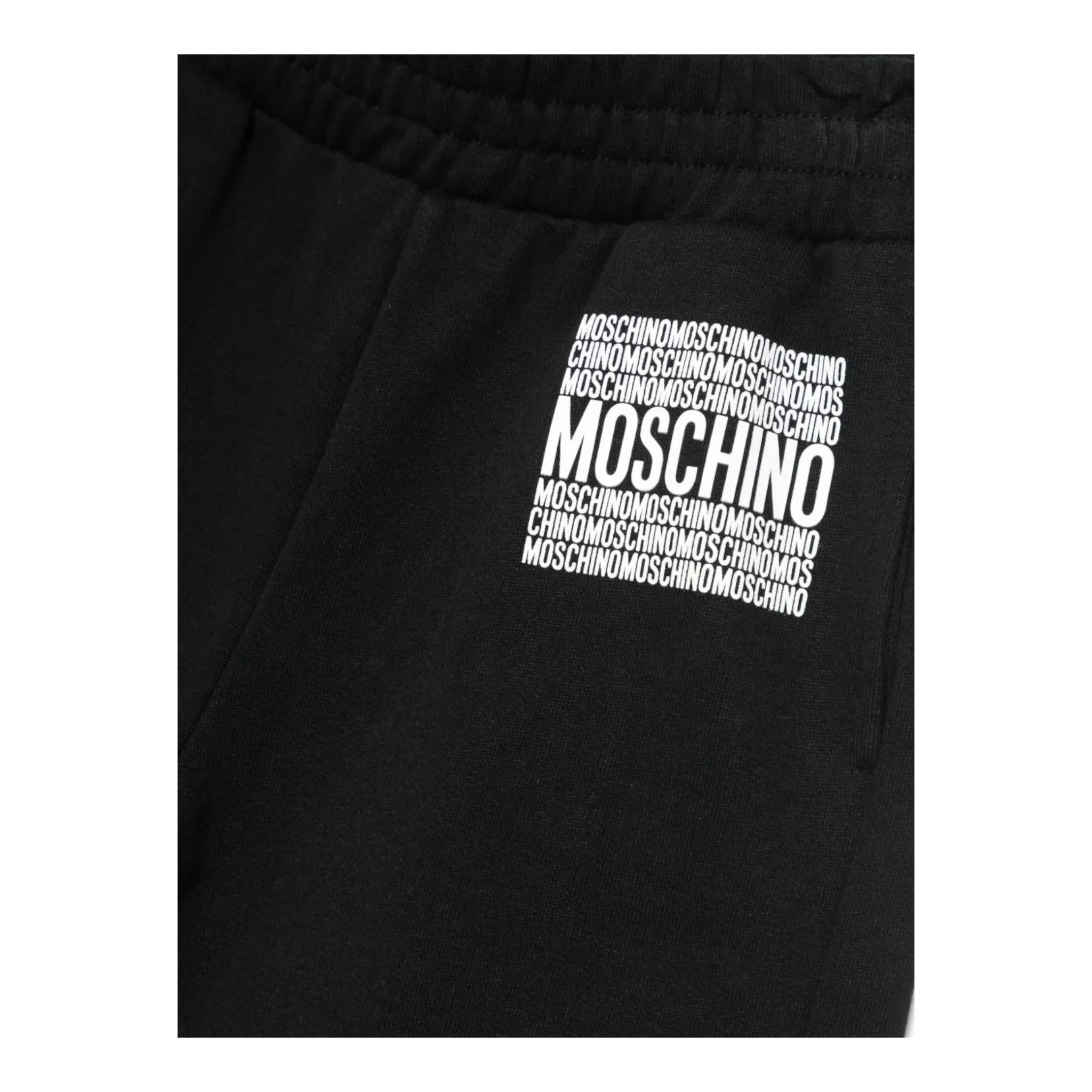 Moschino Bermuda In Felpa Tinta Unita con Stampe per Bambino HUQ028 NERO MOSCHINO 