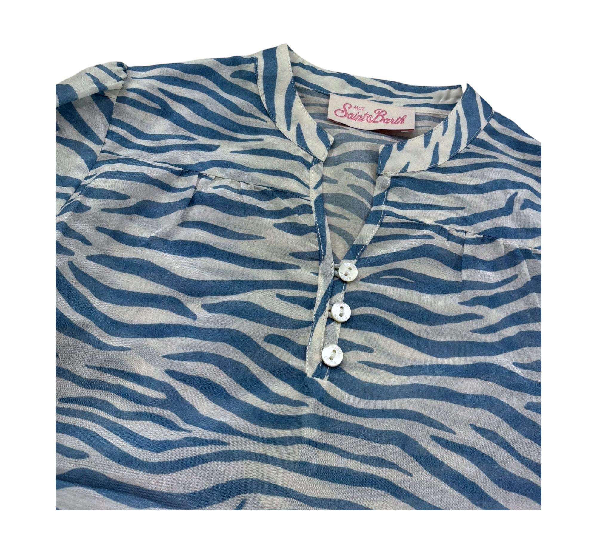 Saint Barth Camicia Manica Lunga Fantasia Zebrata per Bambina HARPER BIANCO SAINT BARTH 
