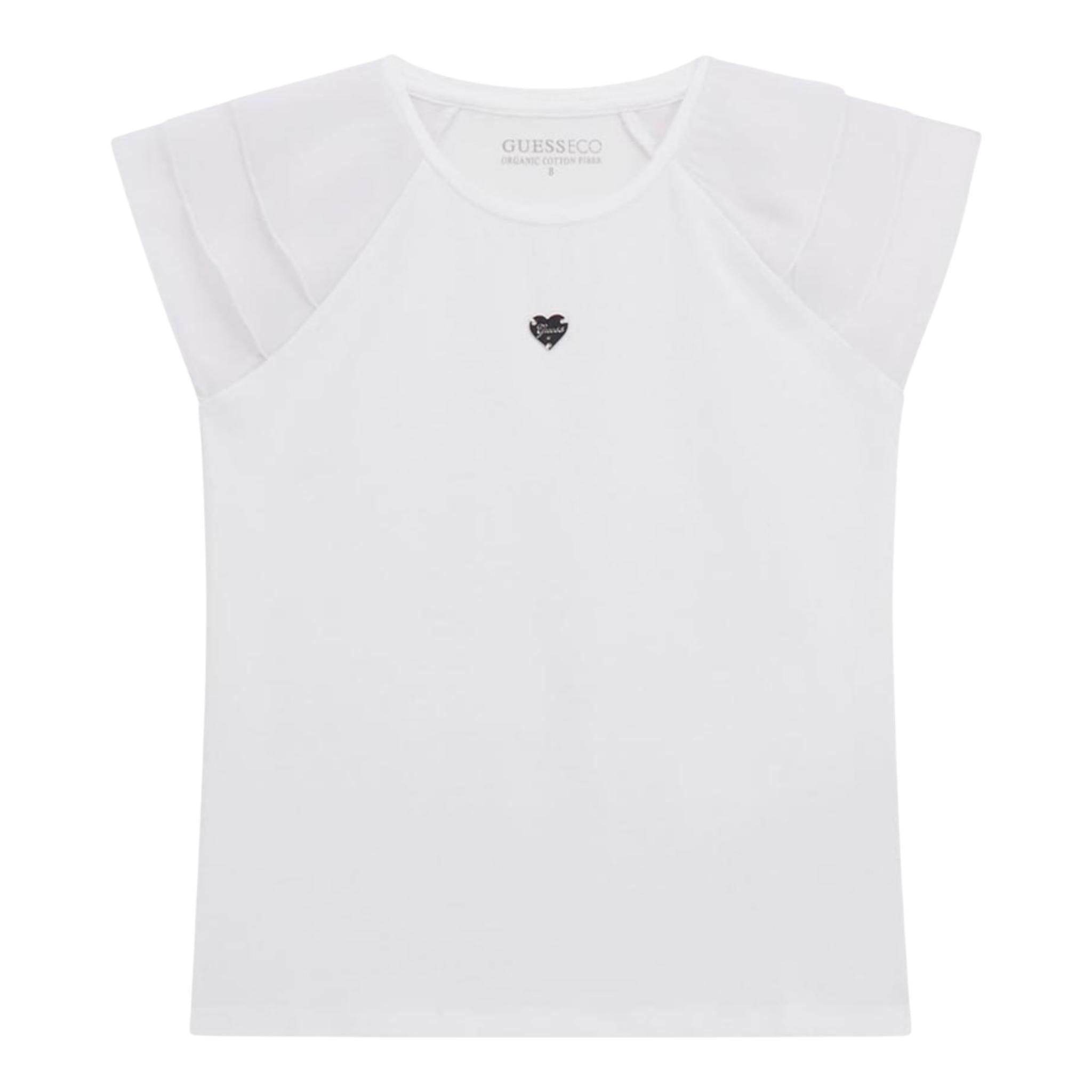 Guess T-Shirt Girocollo Tinta Unita con Applicazione per Bambina J5RI32K6YW4 BIANCO GUESS 