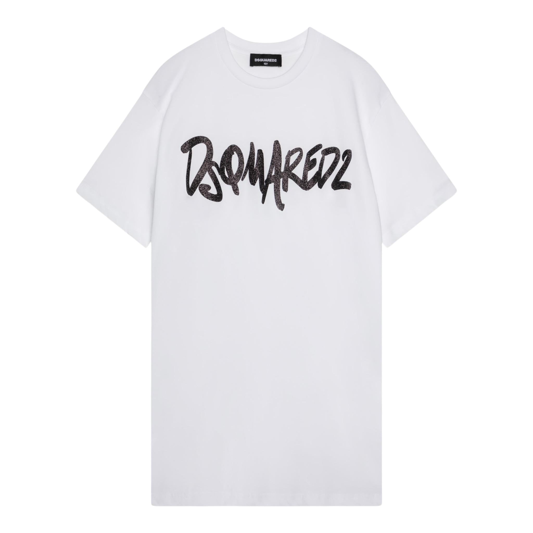 Dsquared2 T-Shirt Girocollo Tinta Unita con Stampa per Bambina DQ2714 BIANCO DSQUARED2 