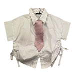 Fun & Fun Camicia Mezza Manica Tinta Unita con Cravatta per Bambina FBSH01365 BIANCO FUN & FUN 