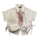 Fun & Fun Camicia Mezza Manica Tinta Unita con Cravatta per Bambina FBSH01365 BIANCO FUN & FUN 