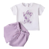 Sarabanda Completo 2 Pezzi T-Shirt-Short per Neonata 0B255XN BIANCO/LILLA SARABANDA 