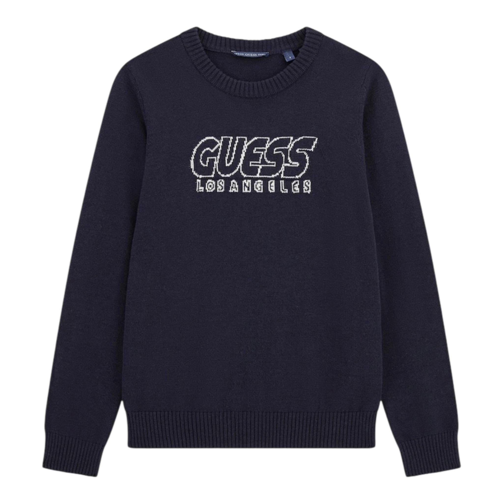 Guess Maglia Girocollo Tinta Unita con Logo per Neonato N5RR01Z2BB0 BLU GUESS 