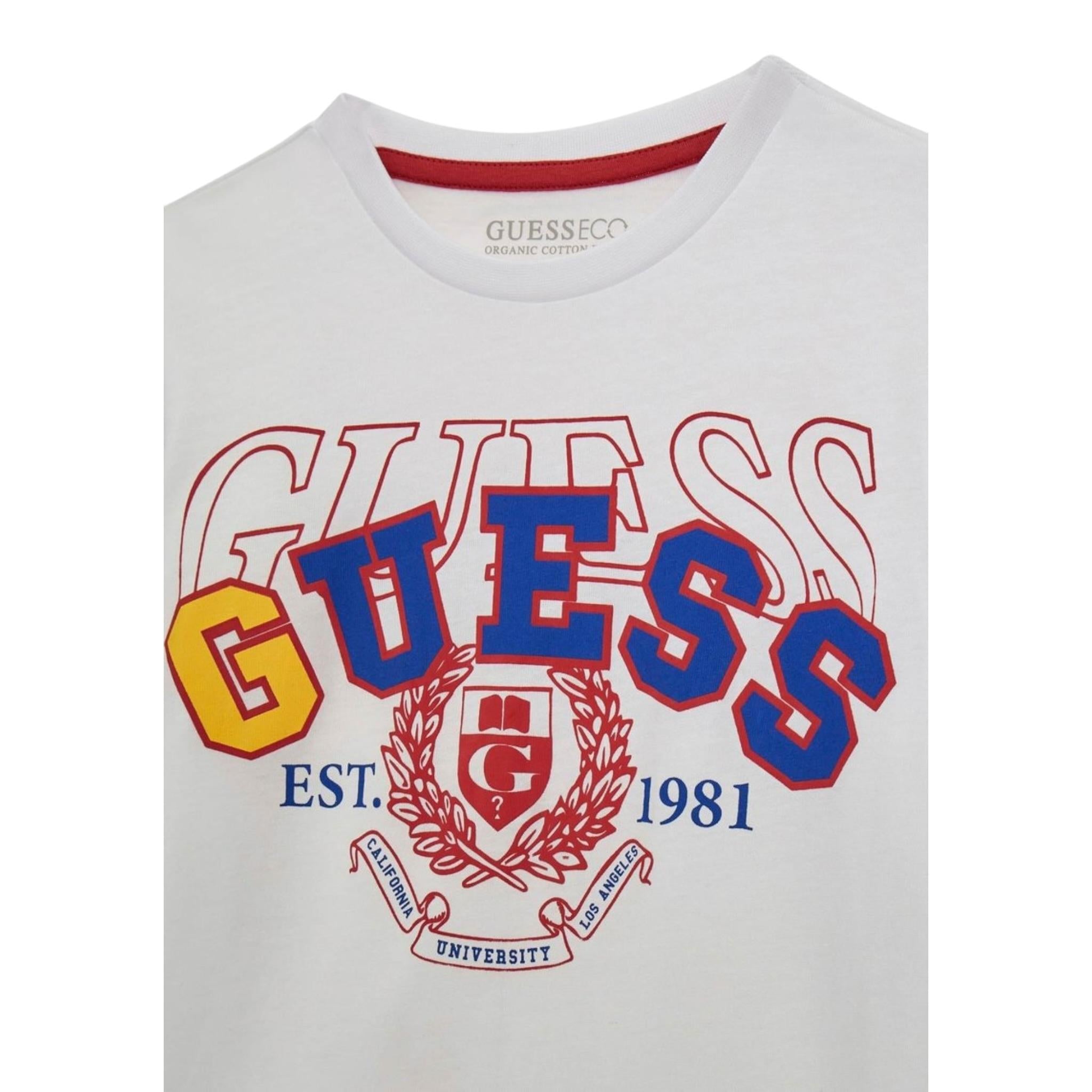 Guess Shirt Girocollo Tinta Unita con Logo per Bambino L5RI03K8HM4 BIANCO GUESS 