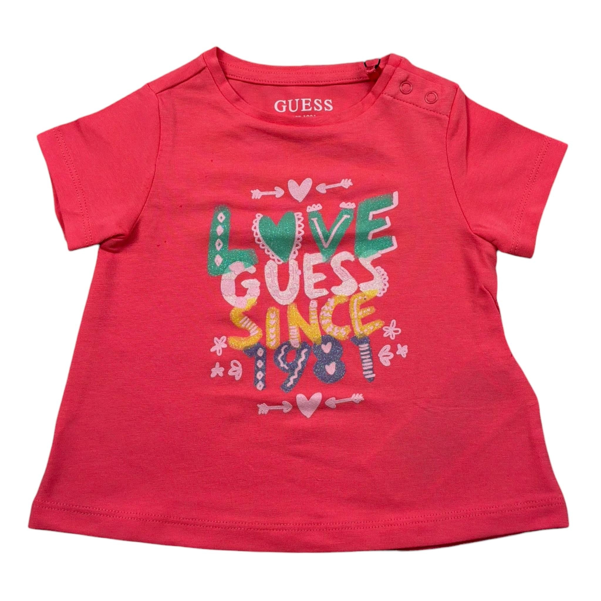 Guess T-Shirt Girocollo Tinta Unita con Stampa per Neonata K3GI01K6YW3X ROSA GUESS 