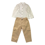 Barcellino Completo Pantalone-Camicia Bicolore Bianco/Beige Per Neonato