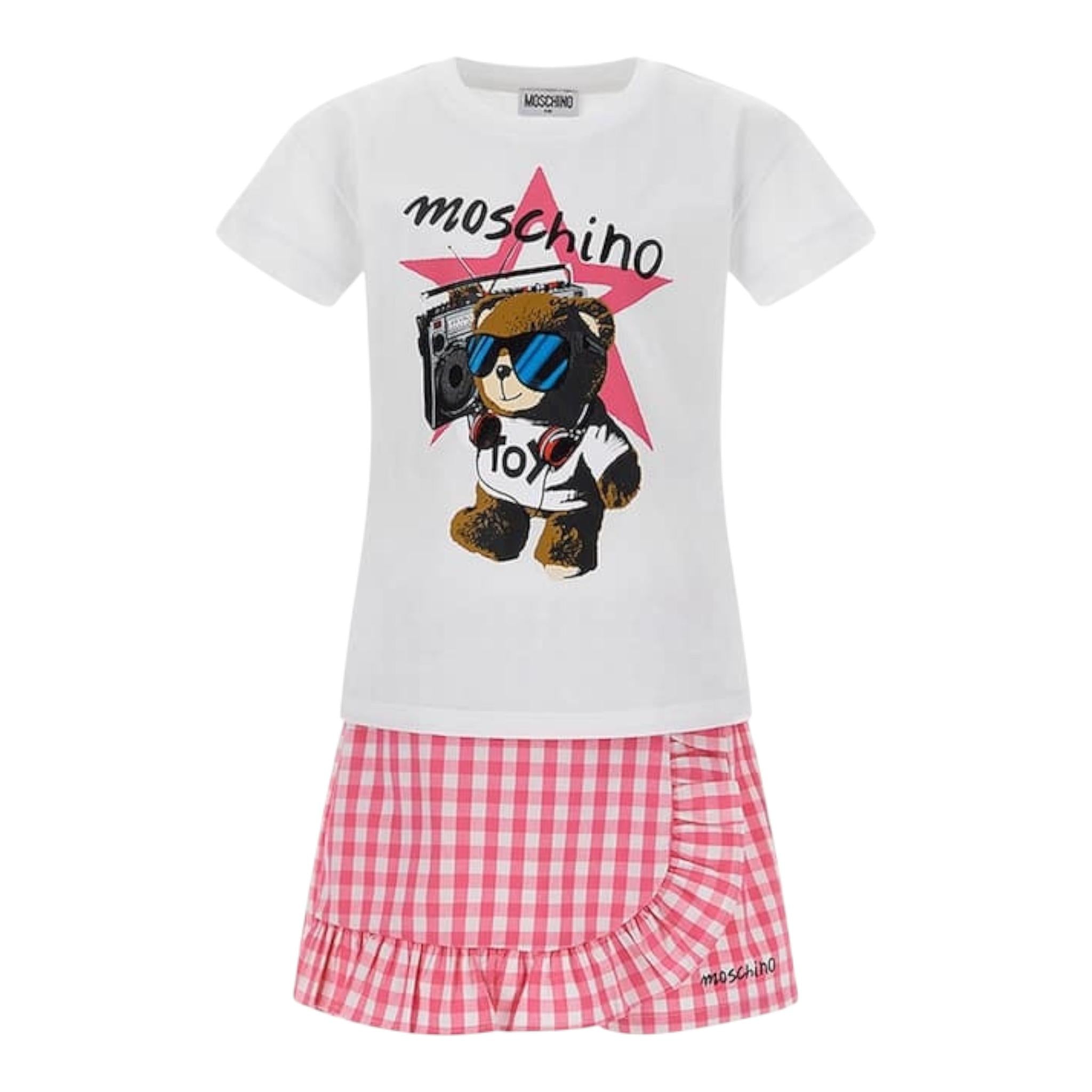 Moschino Completo 2 Pezzi T-Shirt-Short Bicolore per Bambina HDG01C BIANCO/ROSA MOSCHINO 