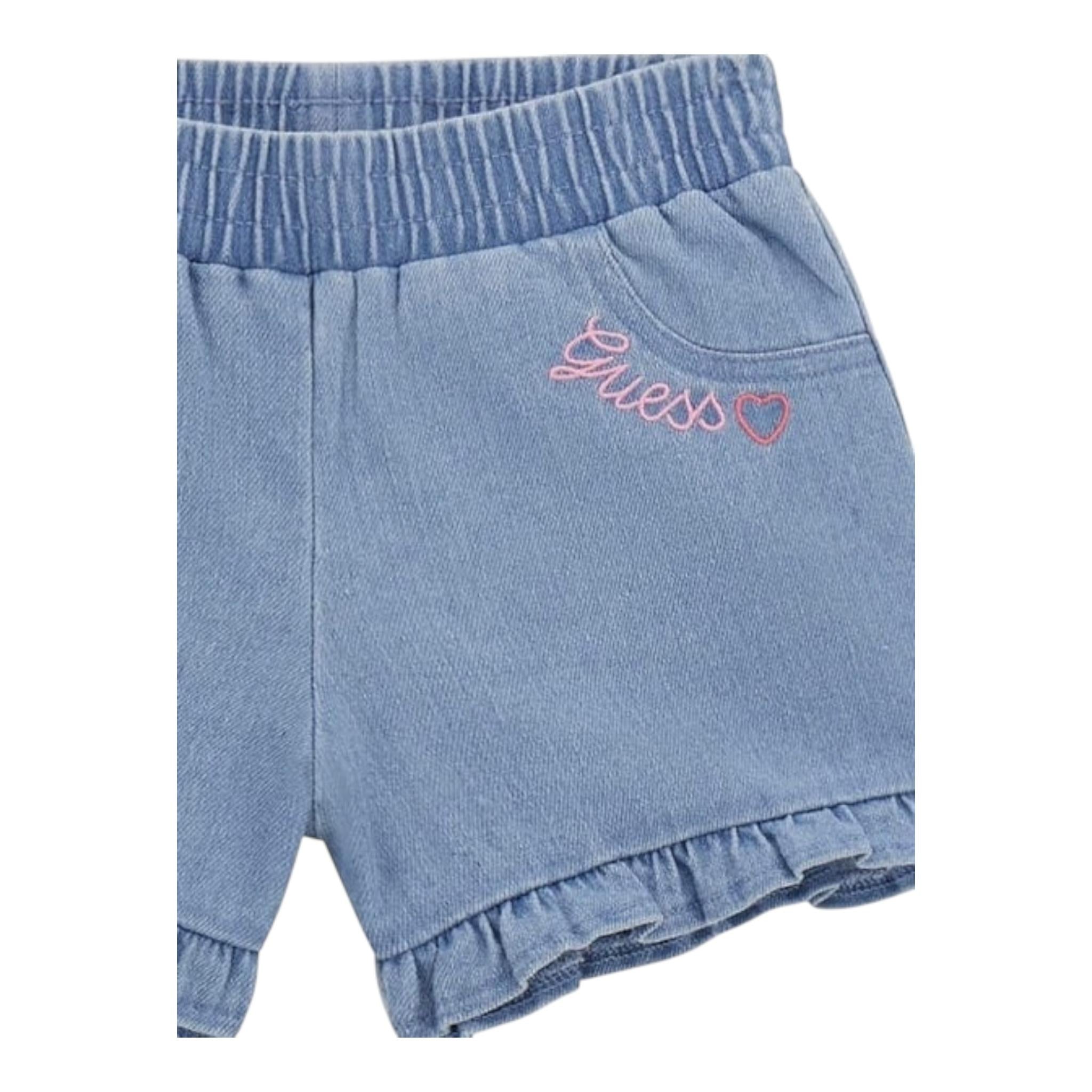 Guess Short In Denim Tinta Unita con Elastico In Vita per Bambina K5GD04D5160X AZZURRO GUESS 
