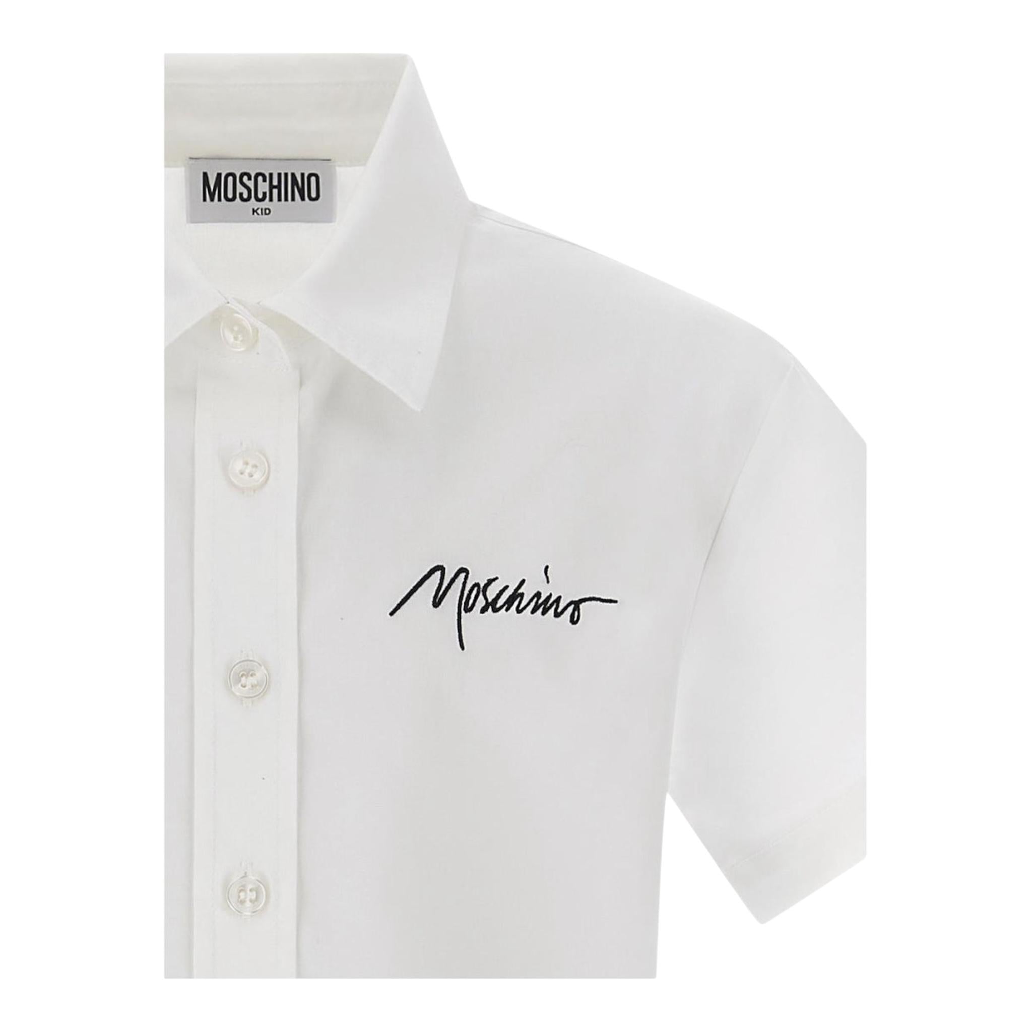 Moschino Camicia Mezza Manica Tinta Unita con Stampa per Bambina HDC024 BIANCO MOSCHINO 