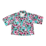 J'Aime' Camicia Mezza Manica Tinta Unita Con Fantasia Maculata Verde Acqua Per Bambina