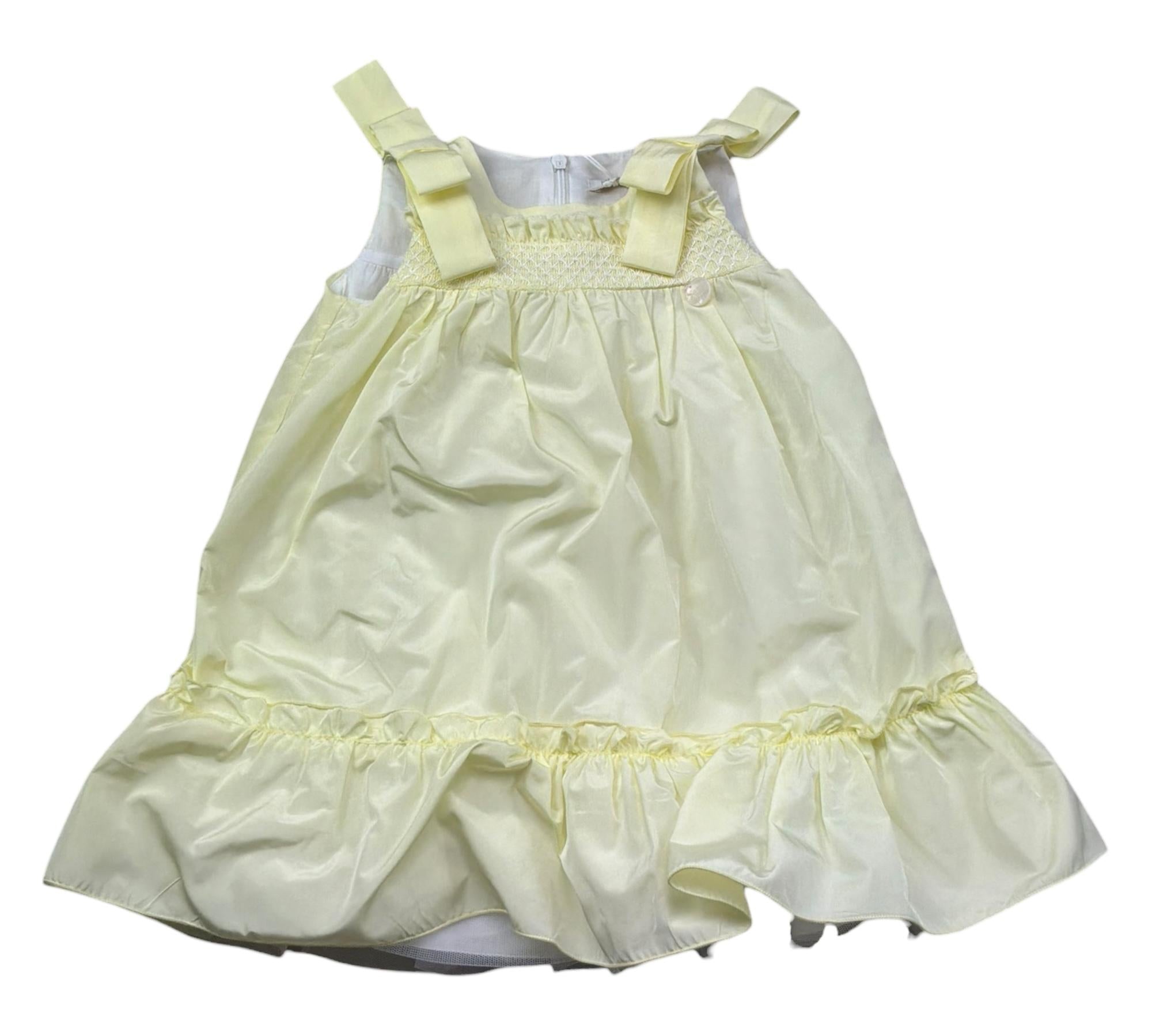 Le Bebe Abito Giromanica Tinta Unita con Ricami per Neonata LBG6369 GIALLO LE BEBE 