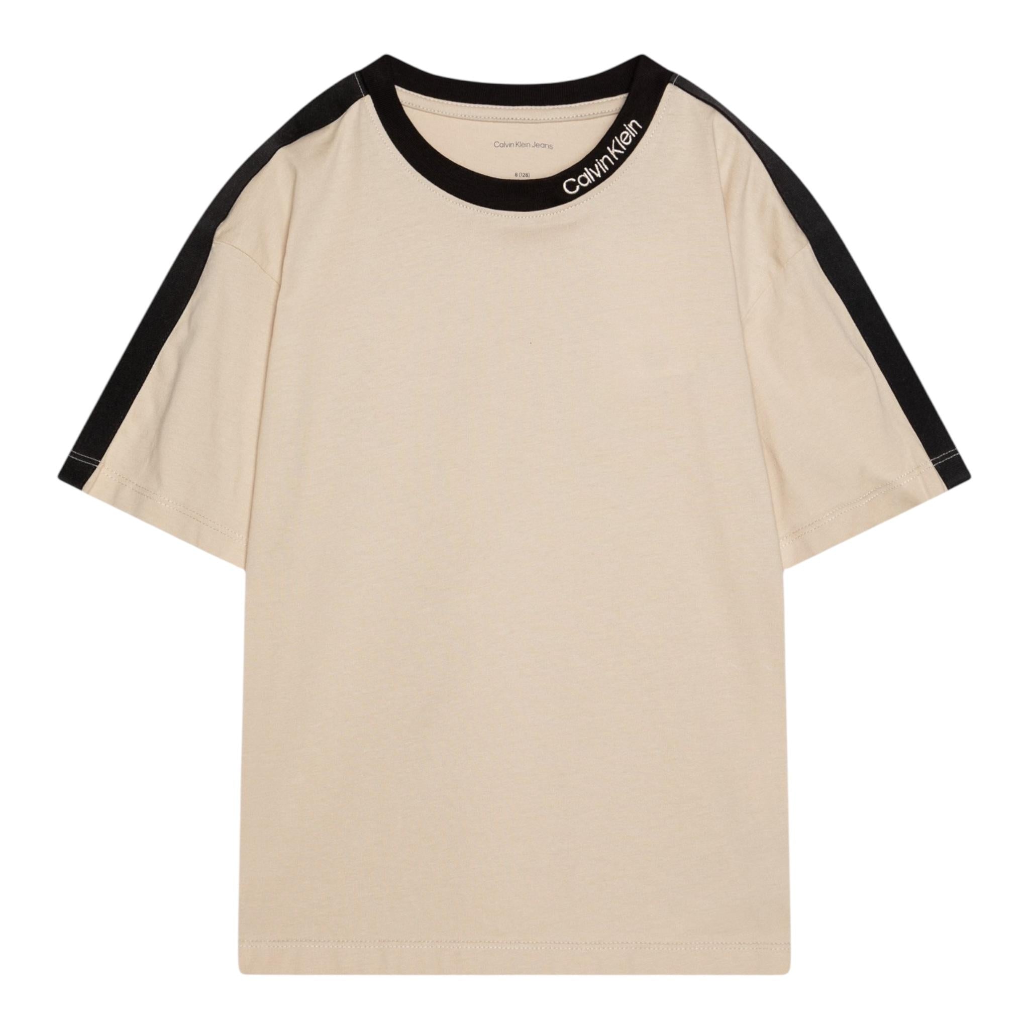 Calvin Klein T-Shirt Tinta Unita con Profili In Contrasto per Bambino IB0IB02457 BEIGE CALVIN KLEIN 