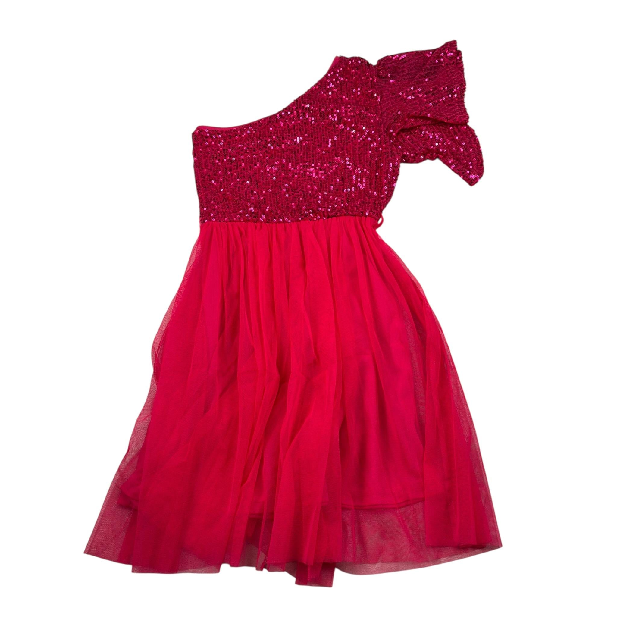 J'Aime' Abito Monospalla tinta unita con Paillettes Fuxia per Bambina 4907G FUXIA J'AIME' 