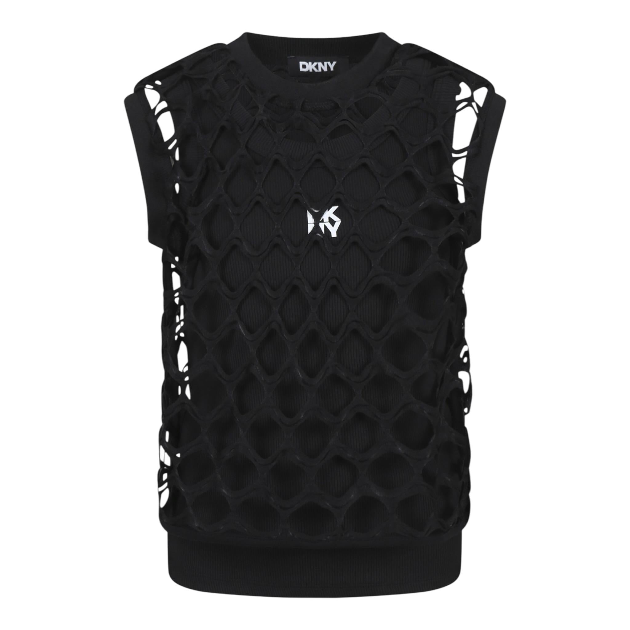 Dkny Canotta Tinta Unita Cont Trafori per Bambina D62317 NERO DKNY 