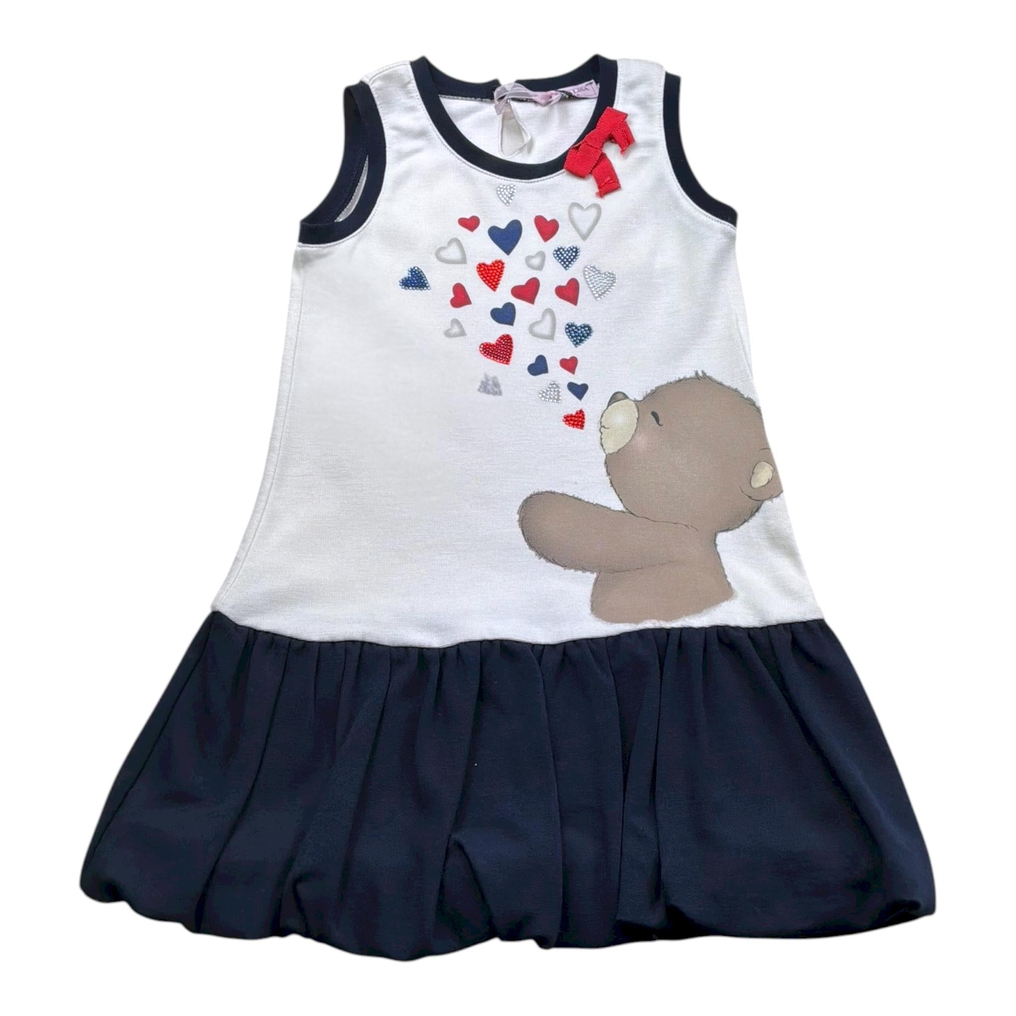 Monnalisa Abito Giromanica Tinta Unita con Stampa per Bambina 314915 BIANCO MONNALISA 