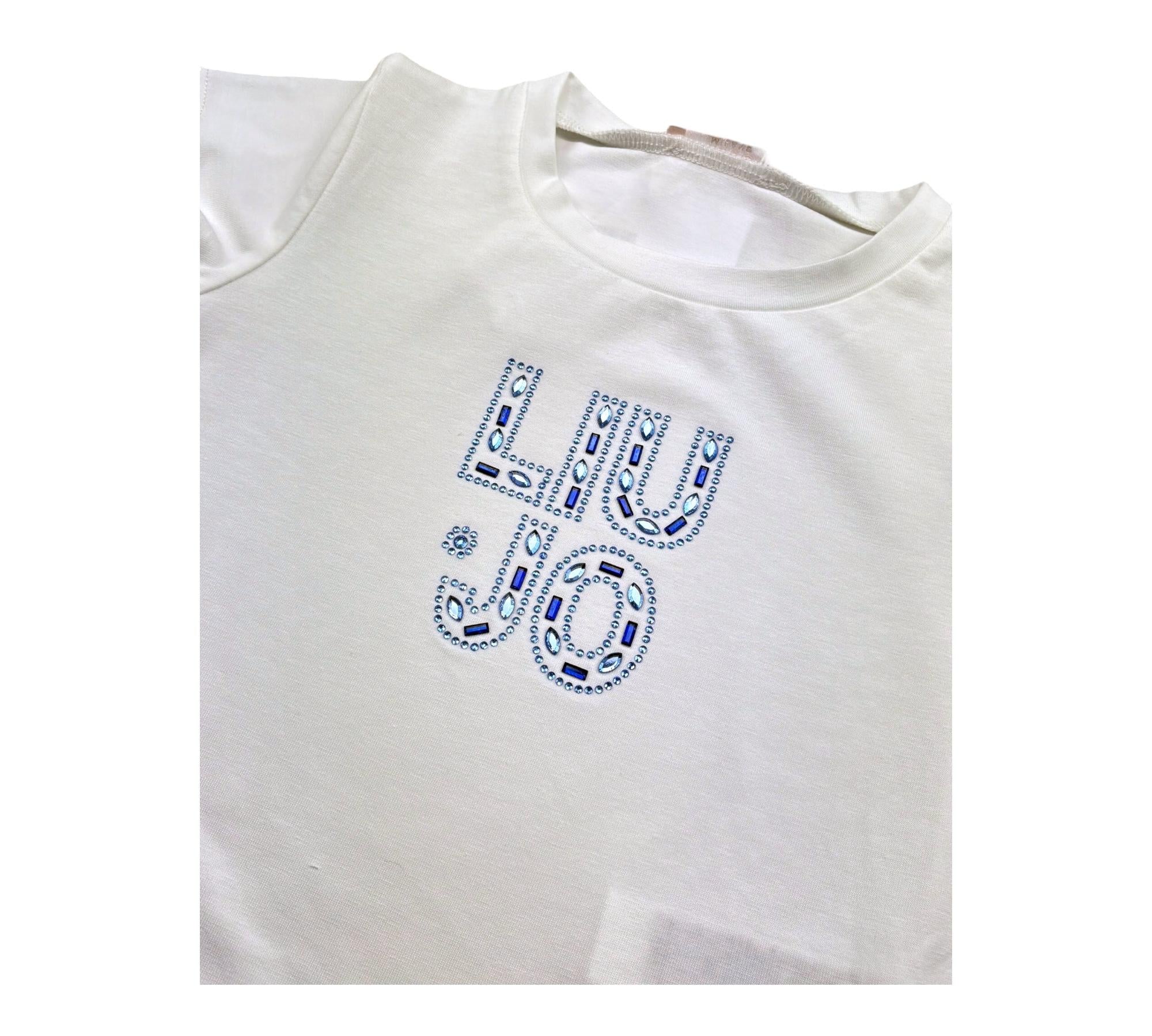 Liu Jo T-Shirt Girocollo Tinta Unita con Brillantini per Neonata KA5094NXX BIANCO LIU JO 