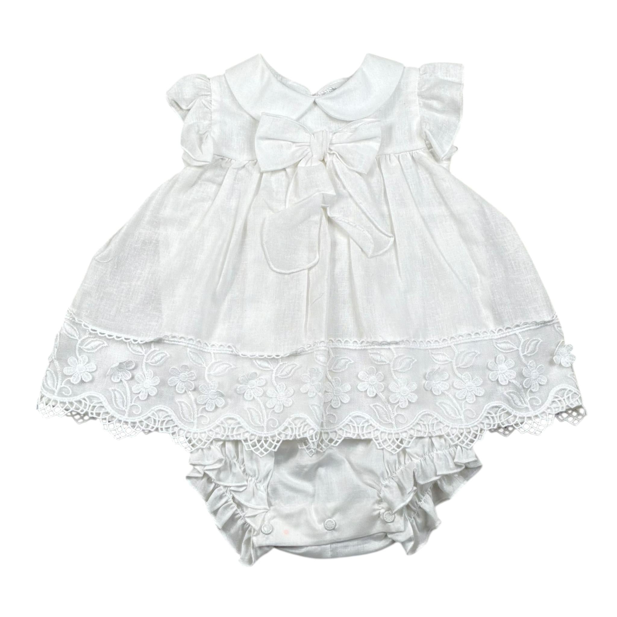 Barcellino Pagliaccetto Tinta Unita con Ricami per Neonata 110601 BIANCO BARCELLINO 