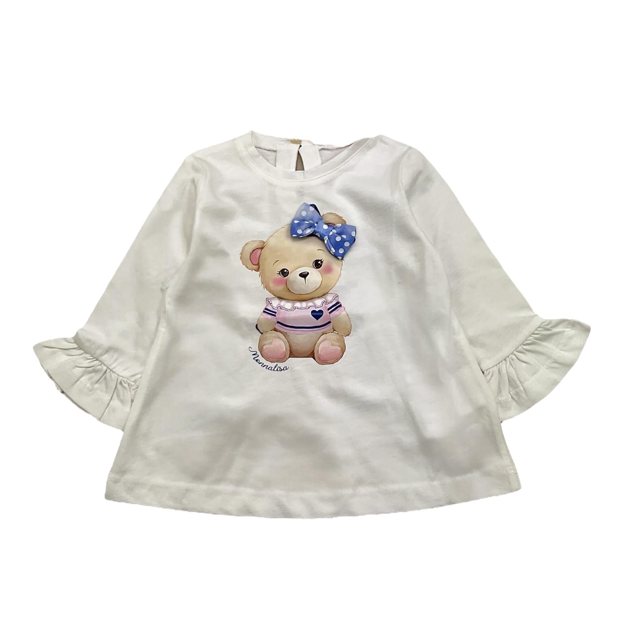 Monnalisa Shirt Girocollo Tinta Unita con Stampa per Neonata 39D611 BIANCO MONNALISA 