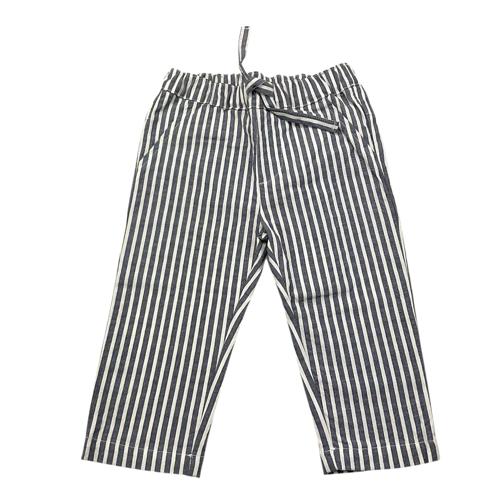 Please Pantalone Bicolore con Fantasia A Righe per Neonato PE54271B73 BIANCO PLEASE 