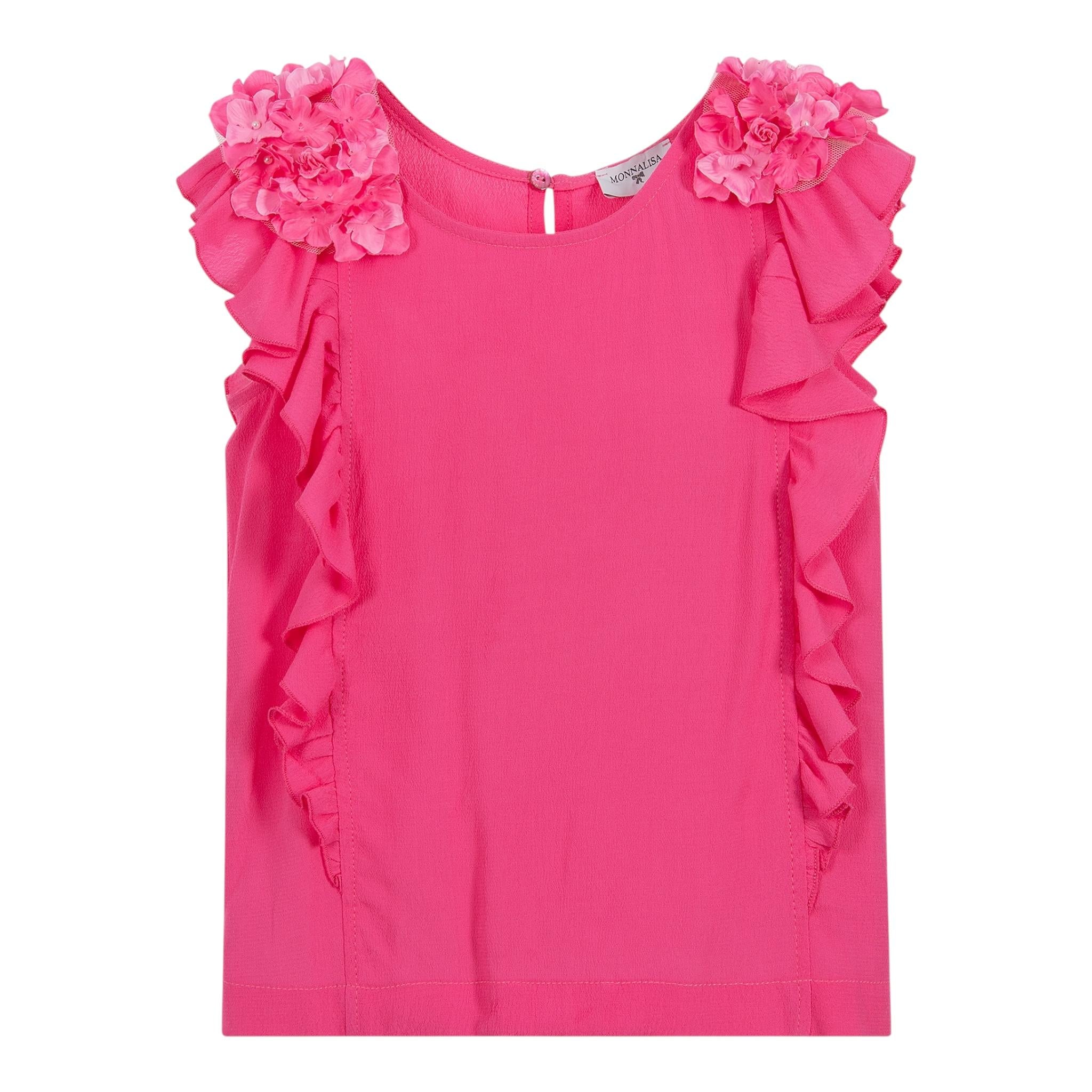 Monnalisa Camicia Giromanica Tinta Unita con Applicazioni per Bambina 175603FS ROSA FLUO MONNALISA 