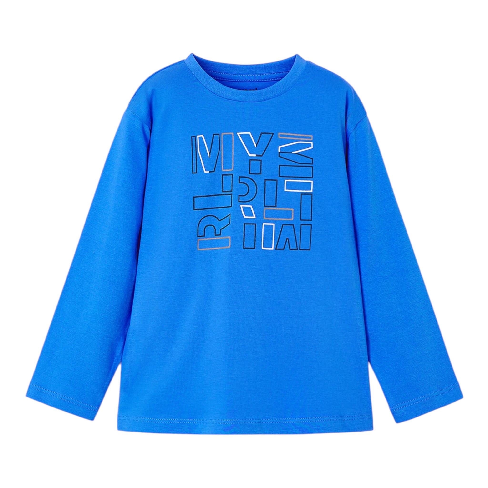 MAYORAL shirt girocollo tinta unita con stampa Blu per Bambino 173X BLU MAYORAL 