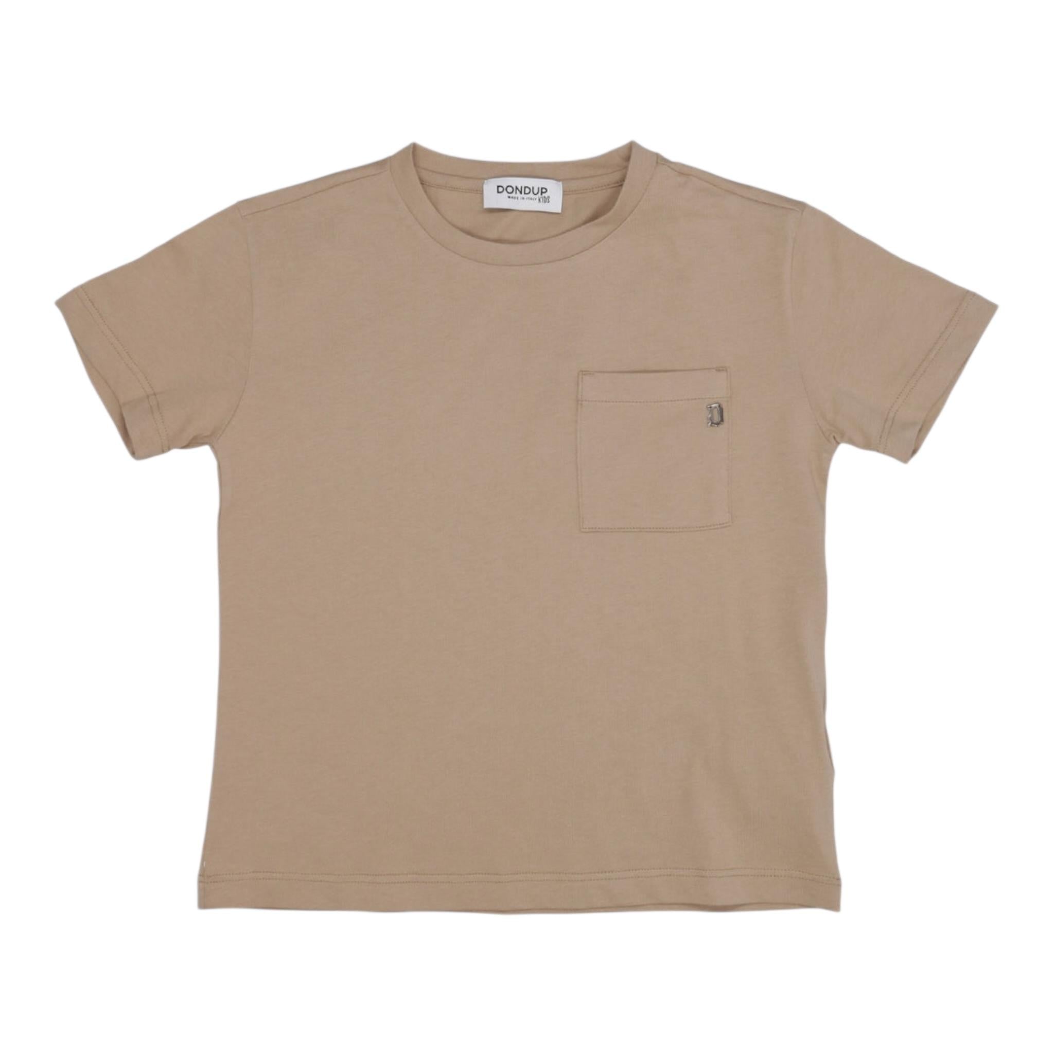 Dondup T-Shirt Girocollo Tinta Unita con Taschino per Bambino DMTS039 BEIGE DONDUP 