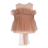 Dou Dou Top Tinta Unita Giromanica Con Tulle Cammello Per Bambina