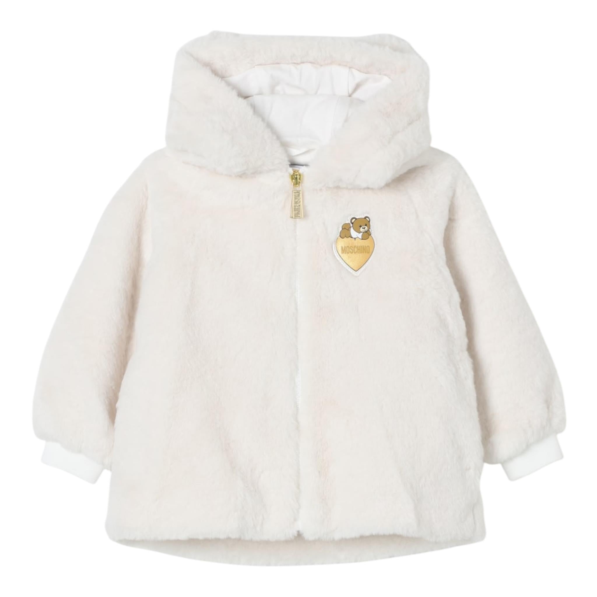 MOSCHINO giubbino tinta unita in pelliccia con zip e cappuccio Bianco per Neonato MDS02 BIANCO MOSCHINO 