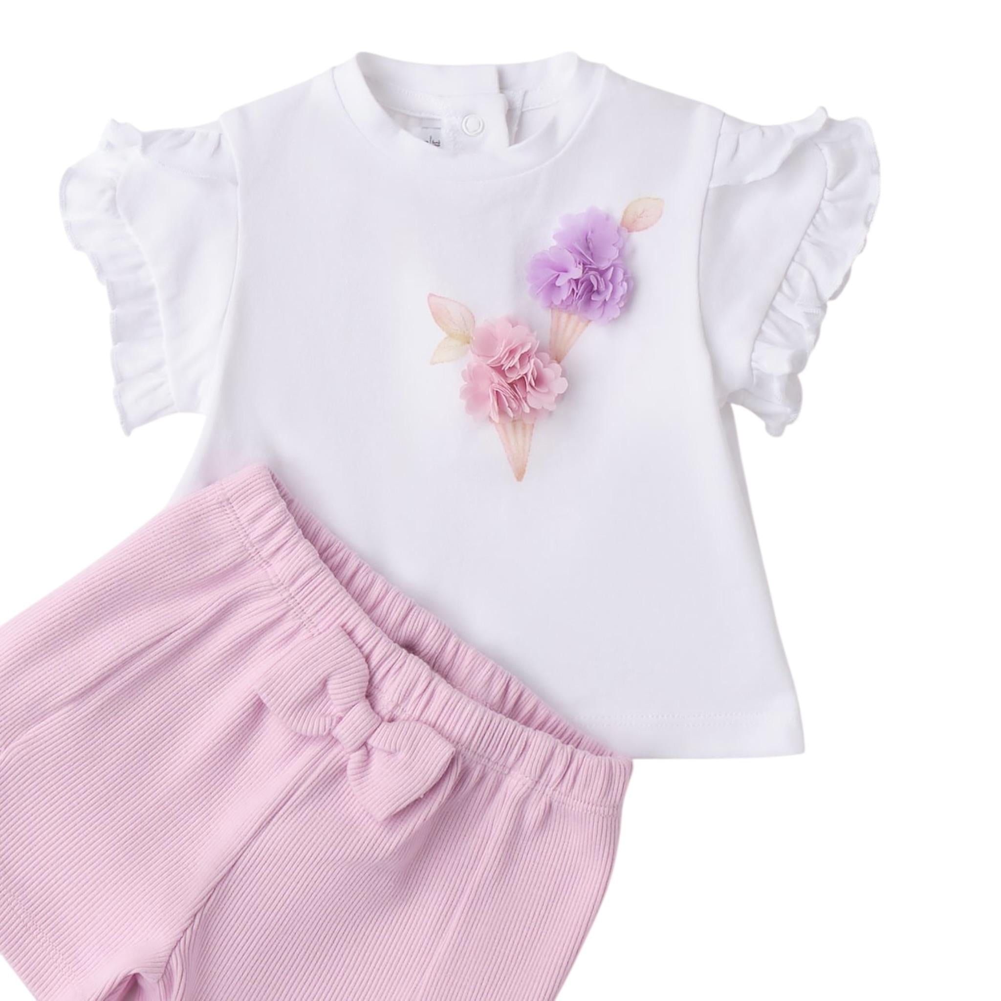 Mini Banda Completo 2 Pezzi Short-T-Shirt per Neonata 3B761 BIANCO MINI BANDA 