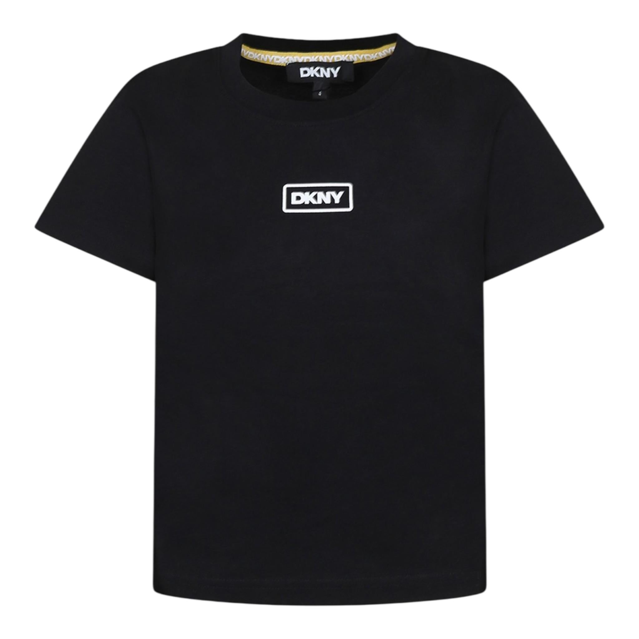 Dkny T-Shirt Girocollo Tinta Unita con Stampa per Bambino D62300 NERO DKNY 