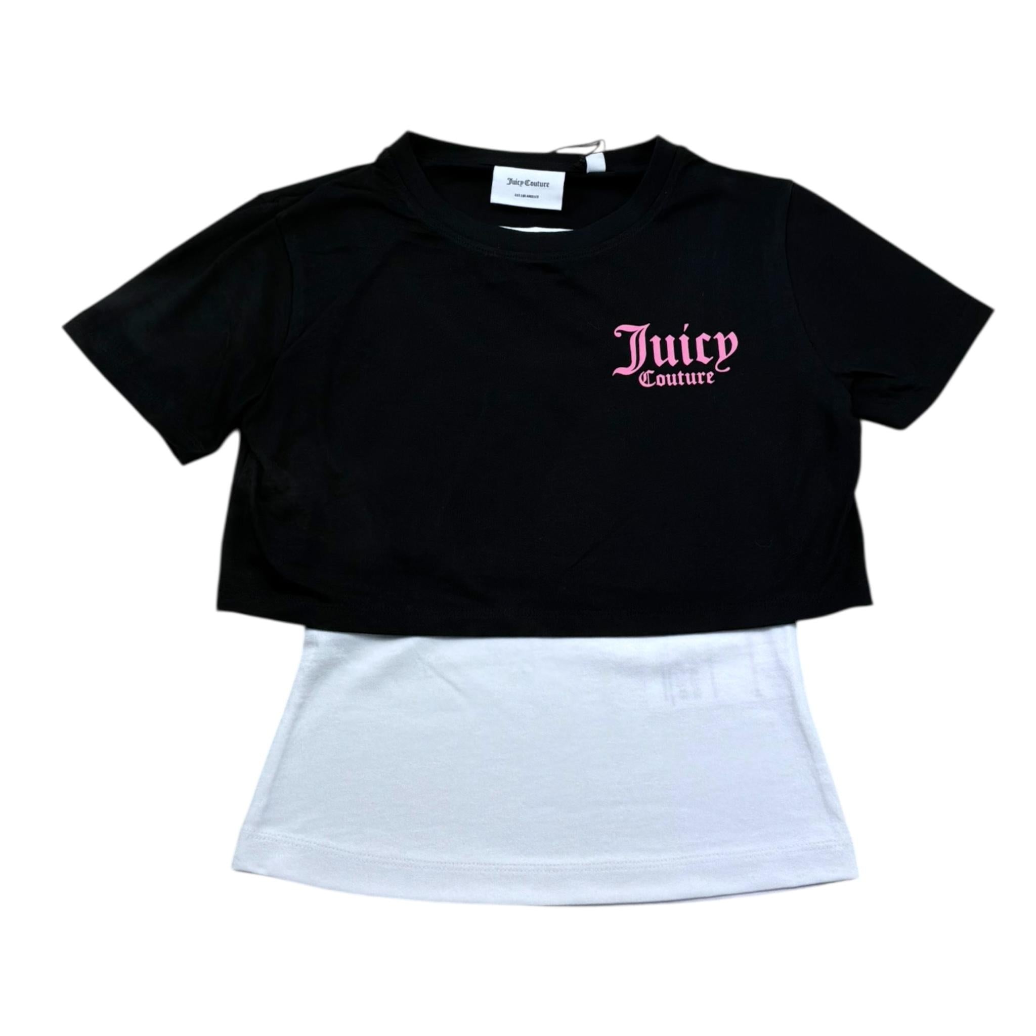 Juicy Couture T-Shirt Crop con Finta Canotta Bicolore per Bambina JBX6691 NERO/BIANCO JUICY COUTURE 