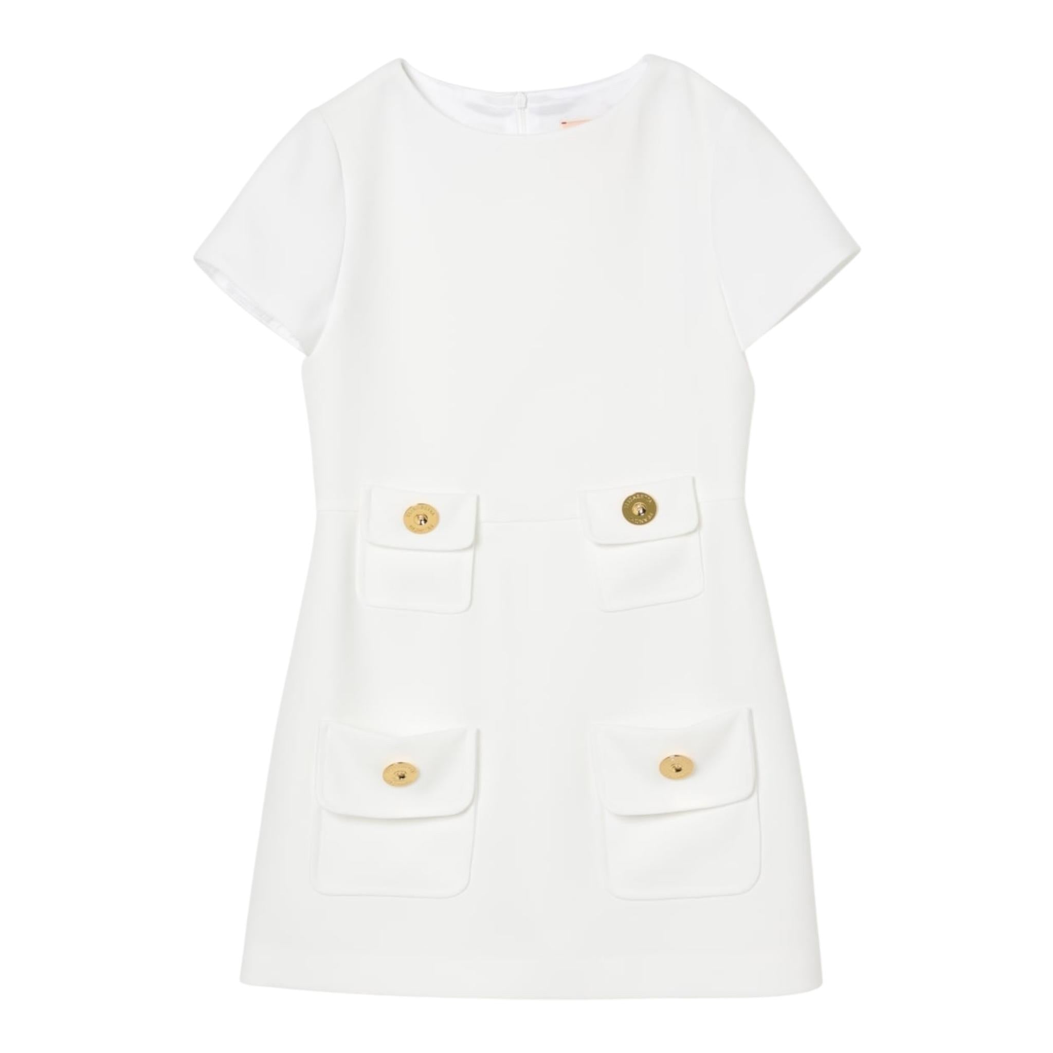 Elisabetta Franchi Abito Giromanica Tinta Unita con Bottoni In Contrasto per Bambina EFAB584 BIANCO ELISABETTA FRANCHI 