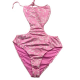 Mefui Costume Intero Tinta Unita Con Fantasia Rosa Per Bambina