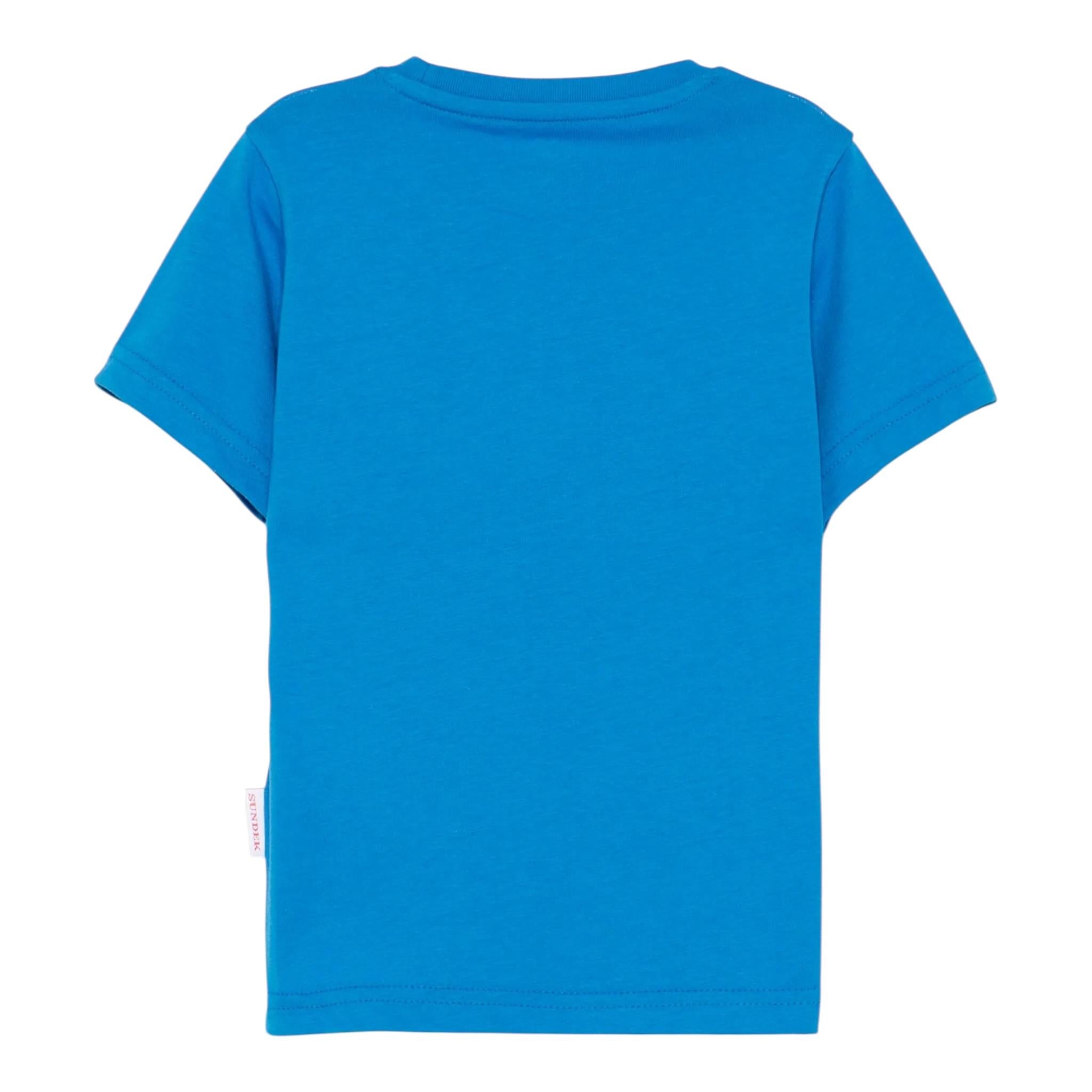 Sundek T-Shirt Girocollo Tinta Unita con Stamp per Bambino B153TEJS00 BLU SUNDEK 