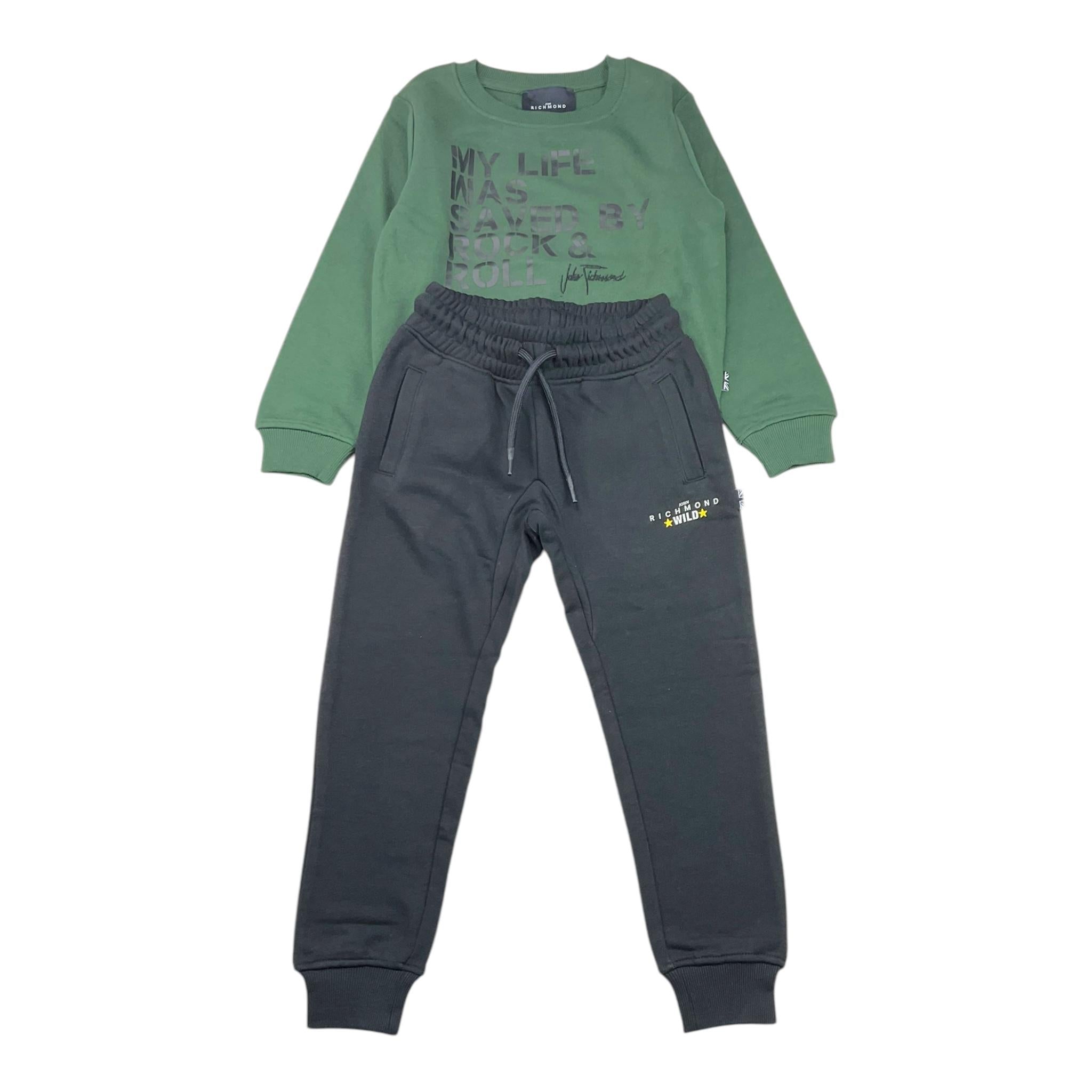 JOHN RICHMOND completo 2pz felpa- pantalone bicolore Nero/verde per Neonato RBA24149CFN NERO/VERDE JOHN RICHMOND 