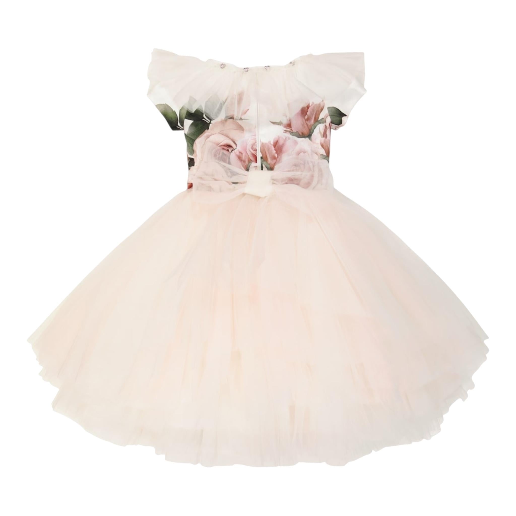 Monnalisa Abito Cerimonia Tinta Unita con Fiori per Bambina 779903 BIANCO MONNALISA 