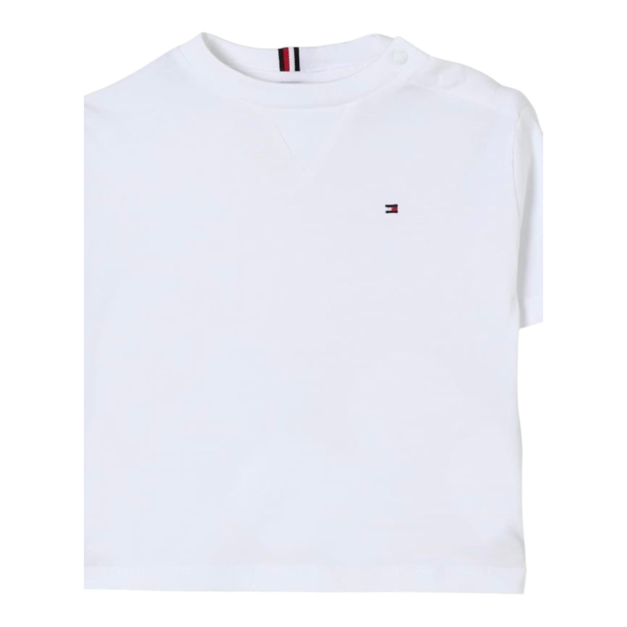 Tommy Hilfiger T-Shirt Girocollo Tinta Unita con Logo per Bambino KB0KB09601X BIANCO TOMMY HILFIGER 