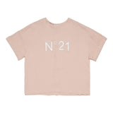 N°21 Camicia Mezza Manica Tinta Unita Cn Stampa In Contrasto Rosa Per Bambina