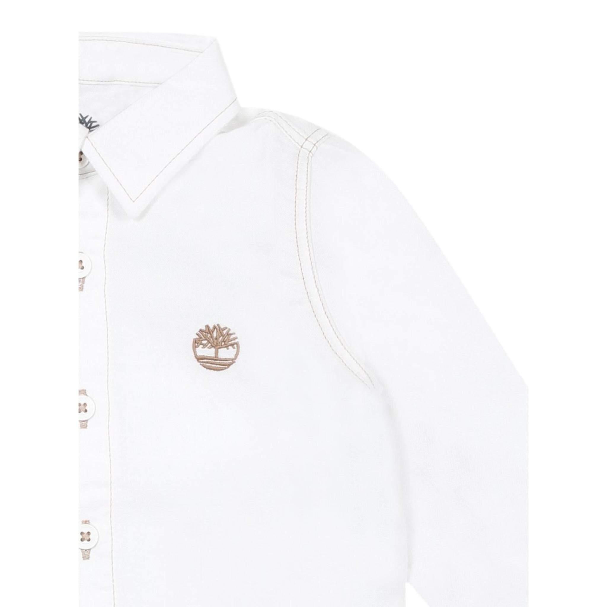Timberland Camicia Manica Lunga Tinta Unita con Logo per Bambino T60488J BIANCO TIMBERLAND 